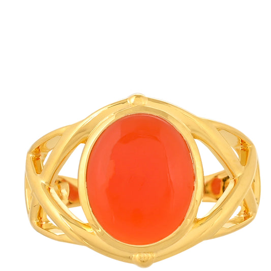 Pozlacené Stříbro 925/1000 - Prsten s Karneolem - Karátové číslo: 4.52. přibližná hmotnost: 5.94 gramů