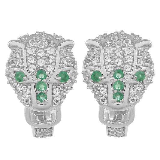 Stříbro 925/1000 - Náušnice s Brazilským Smaragdem a Bílým Topazem - Karátové číslo: 0.96. přibližná hmotnost: 6.33 gramů