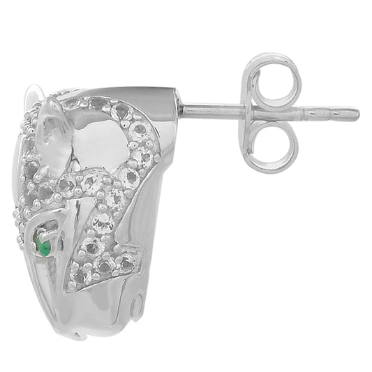 Stříbro 925/1000 - Náušnice s Brazilským Smaragdem a Bílým Topazem - Karátové číslo: 1.13. přibližná hmotnost: 9.13 gramů