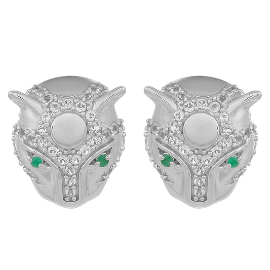 Stříbro 925/1000 - Náušnice s Brazilským Smaragdem a Bílým Topazem - Karátové číslo: 1.13. přibližná hmotnost: 9.13 gramů