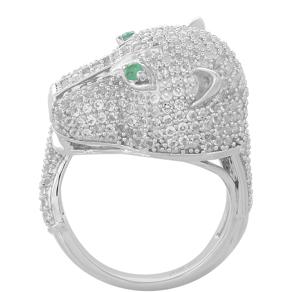 Stříbrný Prsten s Brazilským Smaragdem a Bílým Topazem