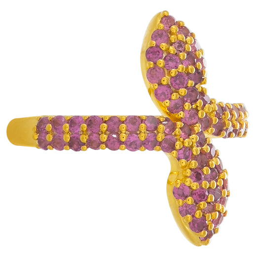 Pozlacené Stříbro 925/1000 - Prsten s Rhodolitovým Granátem - Karátové číslo: 1.34. přibližná hmotnost: 3.53 gramů