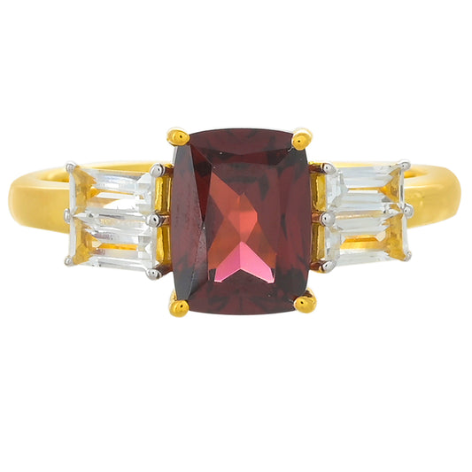 Pozlacené Stříbro 925/1000 - Prsten s Rhodolitovým Granátem a Bílým Topazem - Karátové číslo: 2.64. přibližná hmotnost: 2.72 gramů