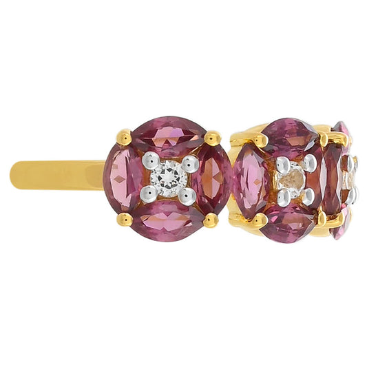 Pozlacené Stříbro 925/1000 - Prsten s Rhodolitovým Granátem a Bílým Topazem - Karátové číslo: 2.01. přibližná hmotnost: 2.74 gramů