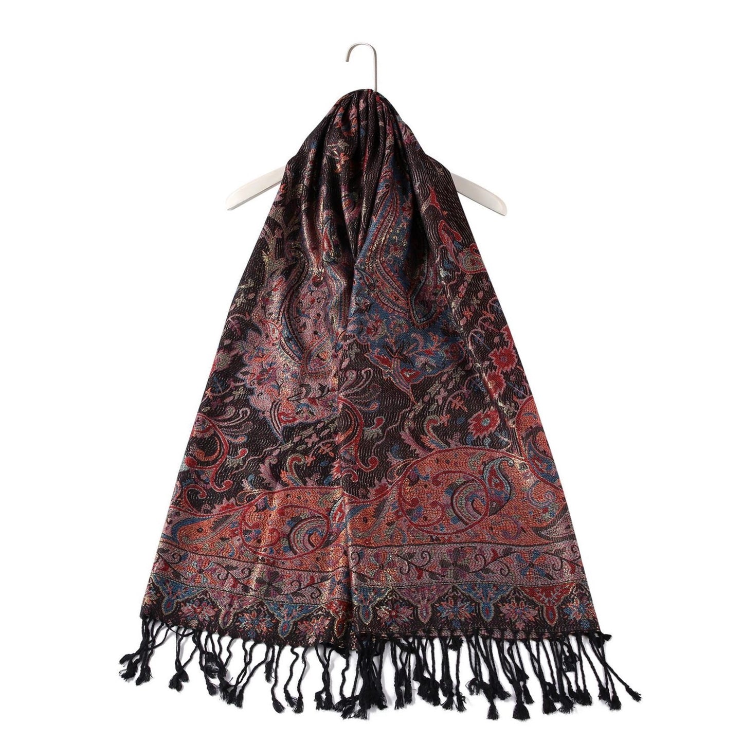 Šála-šátek ze 100% Pravého Pashmina Kašmíru, 70 cm x 180 cm, Černá s barevným vzorem