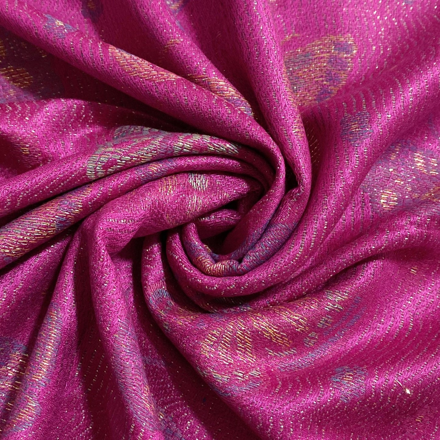 Šála-šátek ze 100% Pravého Pashmina Kašmíru, 70 cm x 170 cm, Lesklá fuchsiová růžová, Motýlí vzor