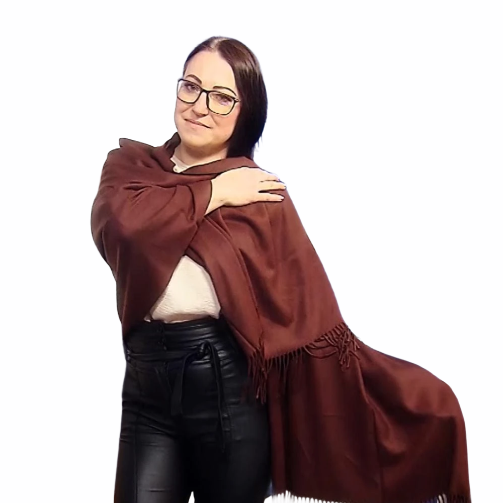 Šála-šátek ze 100% Pravého Pashmina Kašmíru, 70 cm x 170 cm, Mahagonová