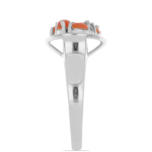 Stříbro 925/1000 - Prsten s Oranžovým Opálem z Lega Dembi a Bílým Topazem - Karátové číslo: 1.62. přibližná hmotnost: 3.95 gramů