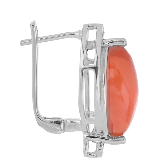 Stříbro 925/1000 - Náušnice s Oranžovým Opálem z Lega Dembi a Bílým Topazem - Karátové číslo: 4.5. přibližná hmotnost: 6.13 gramů