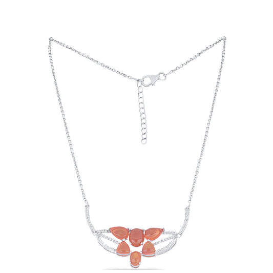 Stříbro 925/1000 - Náhrdelník s Oranžovým Opálem z Lega Dembi a Bílým Topazem - Karátové číslo: 4.7. přibližná hmotnost: 8.62 gramů