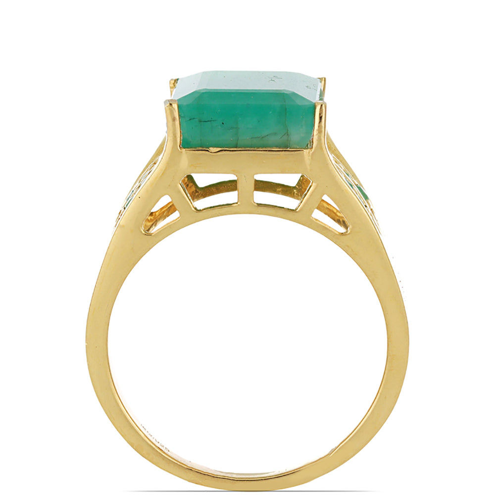 Pozlacené Stříbro 925/1000 - Prsten s Brazilským Smaragdem - Karátové číslo: 7.87. přibližná hmotnost: 7.91 gramů