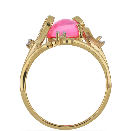 Pozlacené Stříbro 925/1000 - Prsten s Etiopským Růžovým Opálem z Lega Dembi a Bílým Topazem - Karátové číslo: 1.57. přibližná hmotnost: 5.04 gramů