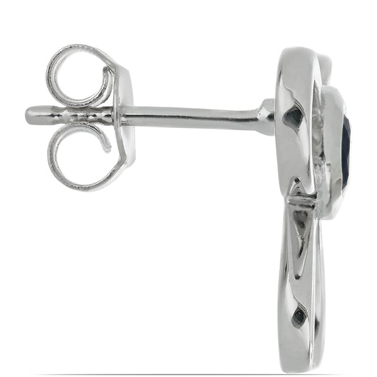 Stříbro 925/1000 - Náušnice s Roseberským Modrým Safírem - Karátové číslo: 0.71. přibližná hmotnost: 3.99 gramů