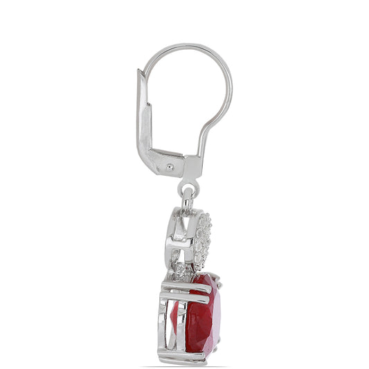 Stříbro 925/1000 - Náušnice s Madagaskarským Rubínem a Bílým Topazem - Karátové číslo: 11.01. přibližná hmotnost: 5.62 gramů