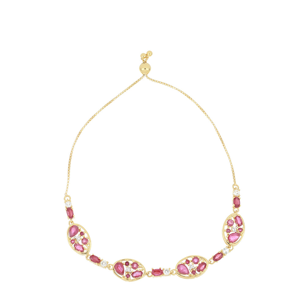 Pozlacený Stříbrný Náramek s Madagaskarským Rubínem a Bílým Topazem