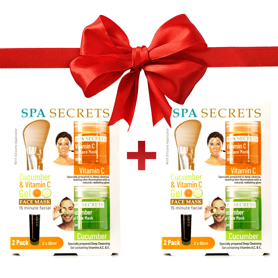 1 + 1 Dárkové balení Spa Secrets 2x60 ml Okurková a 2x60ml Čistítící Pleťová Maska s Vitaminem C + Štětec pro Aplikaci Zdarma (4369079533652)