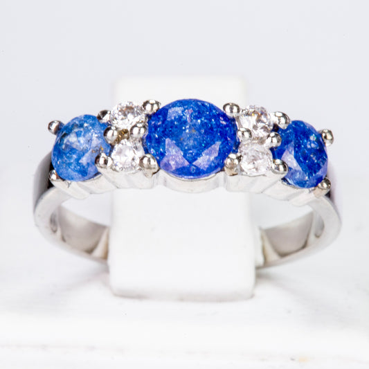 Pozlacený Slitinový Prsten s Modrým Emporia® Křišťálem a Bílým Emporia® Křišťálem