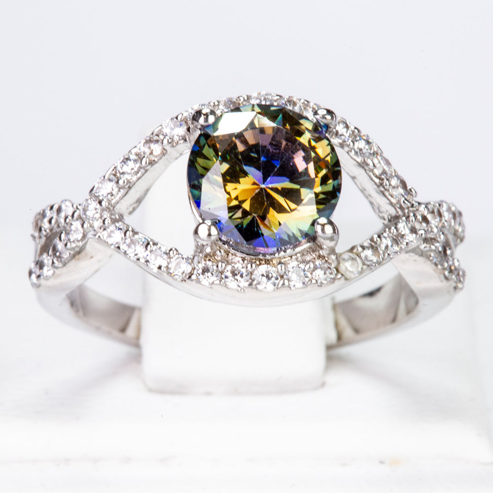 Pozlacený Slitinový Prsten se Zeleným Emporia® Křišťálem a Bílým Emporia® Křišťálem 1 