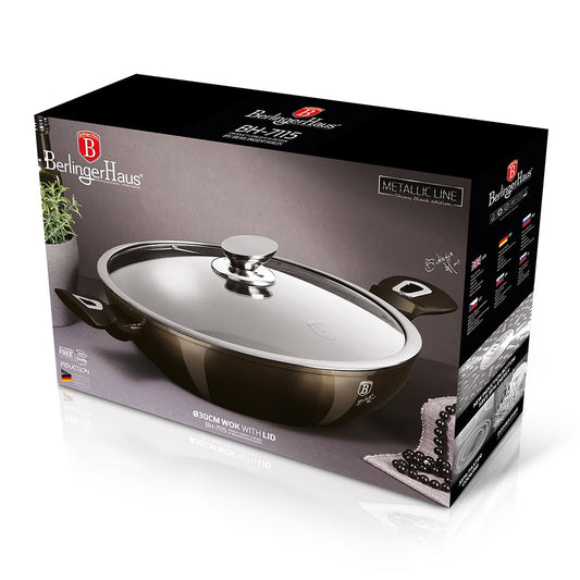 Berlinger Haus Metallic Line Shiny Black Edition Wok s víkem, 30 cm
