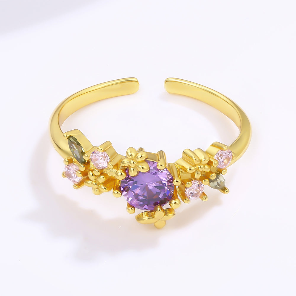 Pozlacený Slitinový Prsten s Fialovým Emporia® Křišťálem a Růžovým Emporia® Křišťálem 1 