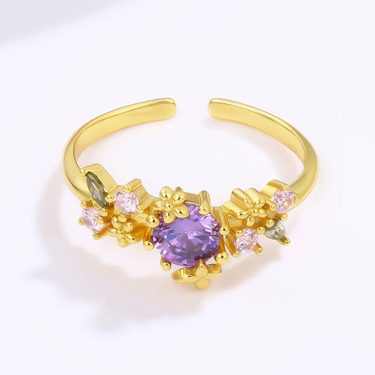 Pozlacený Slitinový Prsten s Fialovým Emporia® Křišťálem a Růžovým Emporia® Křišťálem