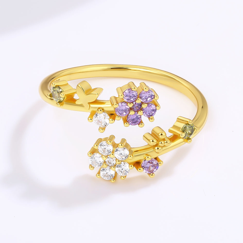 Pozlacený Slitinový Prsten s Bílým Emporia® Křišťálem a Fialovým Emporia® Křišťálem 1 