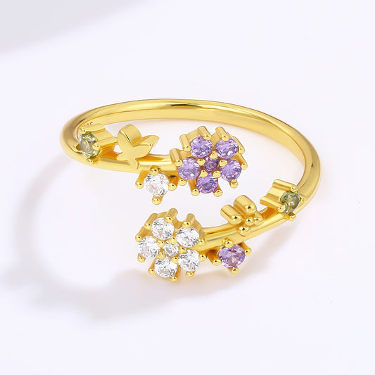 Pozlacený Slitinový Prsten s Bílým Emporia® Křišťálem a Fialovým Emporia® Křišťálem