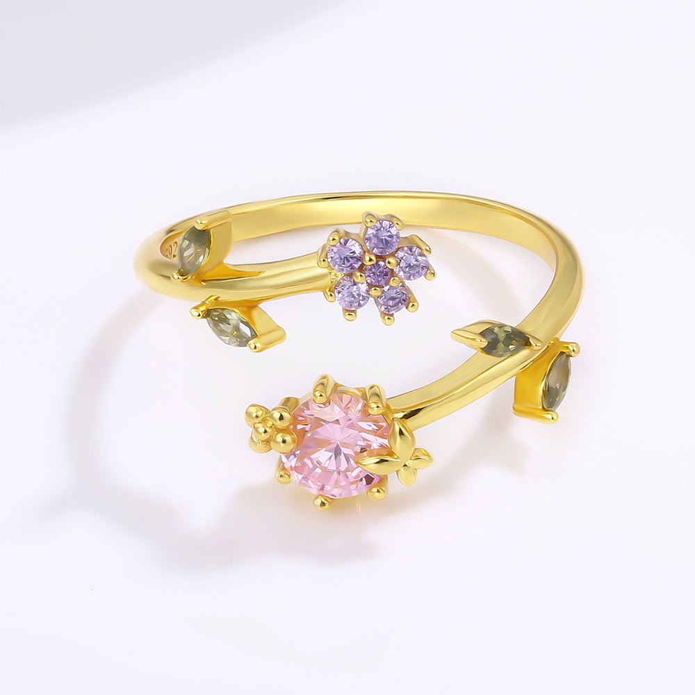 Pozlacený Slitinový Prsten s Růžovým Emporia® Křišťálem a Fialovým Emporia® Křišťálem