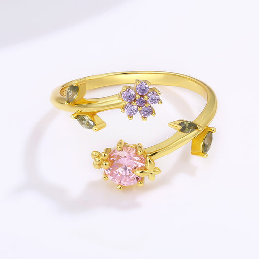 Pozlacený Slitinový Prsten s Růžovým Emporia® Křišťálem a Fialovým Emporia® Křišťálem