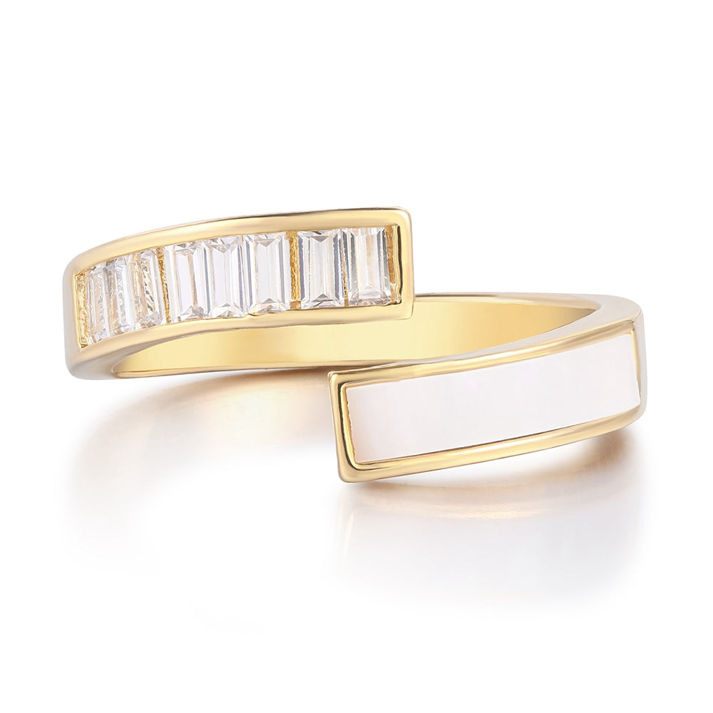 Pozlacený Slitinový Prsten s Bílým Emporia® Křišťálem a se Smaltem 1 