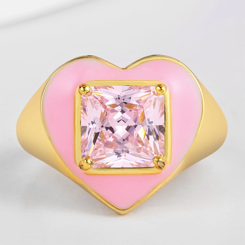 Pozlacený Slitinový Prsten s Růžovým Emporia® Křišťálem a se Smaltem