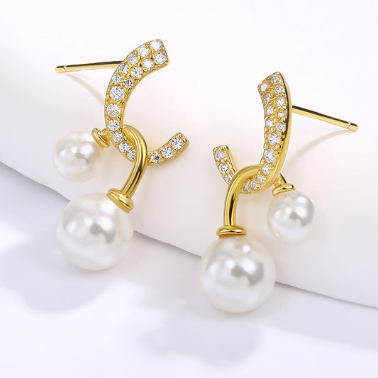 Pozlacené Slitinové Náušnice s Bílým Emporia® Křišťálem a se Smaltem