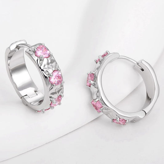 Pozlacené Slitinové Náušnice s Bílým Emporia® Křišťálem a Růžovým Emporia® Křišťálem