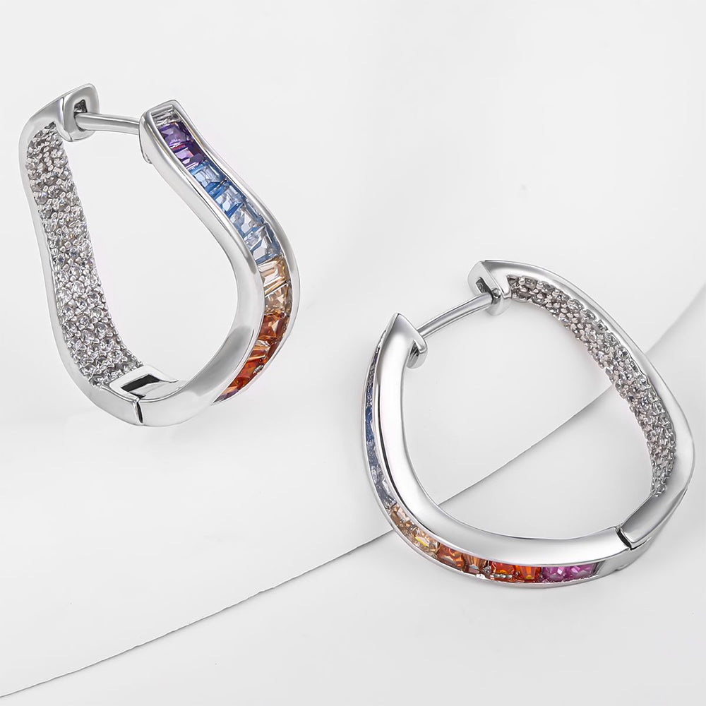 Pozlacené Slitinové Náušnice s Modrým Emporia® Křišťálem a Červeným Emporia® Křišťálem