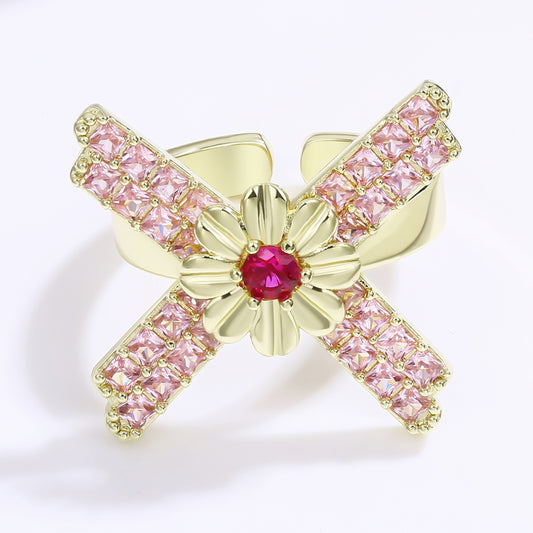 Pozlacený Slitinový Prsten s Červeným Emporia® Křišťálem a Růžovým Emporia® Křišťálem