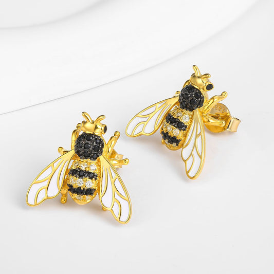 Pozlacené Slitinové Náušnice s Bílým Emporia® Křišťálem a Černým Emporia® Křišťálem