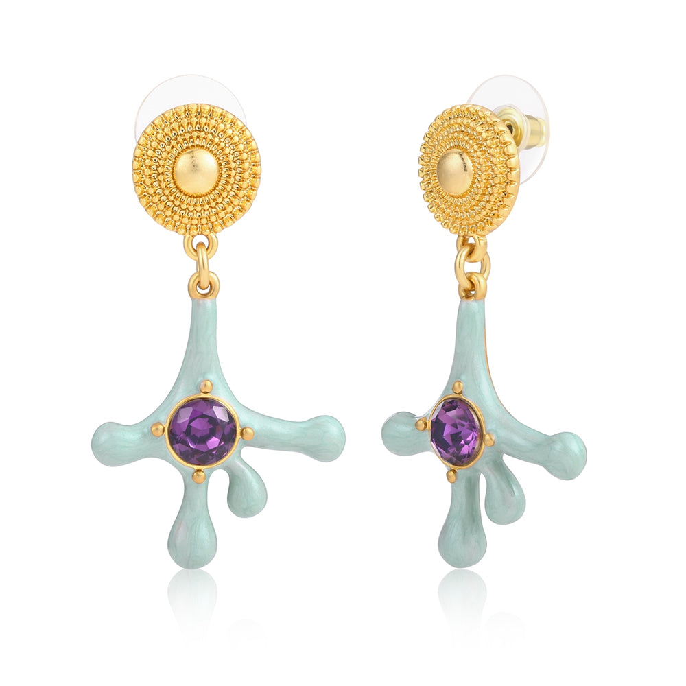 Pozlacené Slitinové Náušnice s Fialovým Emporia® Křišťálem a se Smaltem 1 