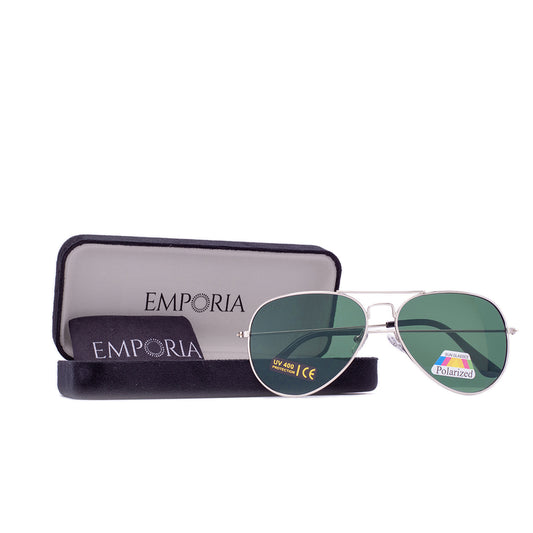 Emporia Italy - série Aviator "ORIGINÁL", polarizované sluneční brýle s UV filtrem, s pevným pouzdrem a čisticím hadříkem, tmavě zelené čočky, obroučky zlaté barvy