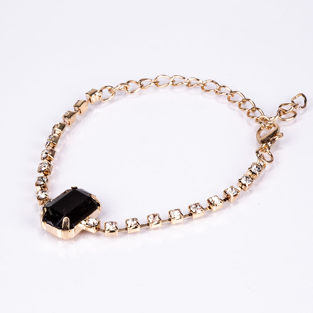 5dílná sada šperků Emporia prémiové kvality ve zlaté barvě v exkluzivní dárkové krabičce s imitací kůže (s hodinkami, náramkem, náhrdelníkem, náušnicemi a prstenem, s černými a bílými krystaly Emporia) 3 