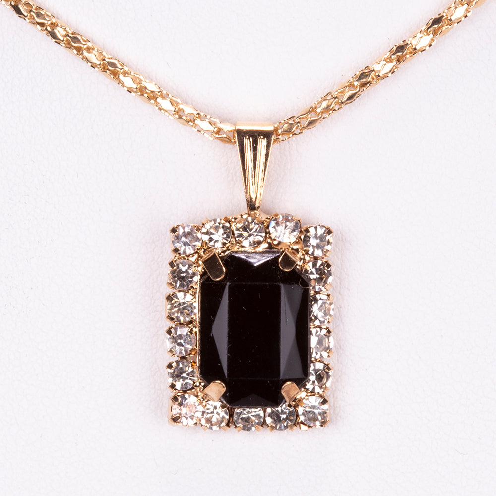 5dílná sada šperků Emporia prémiové kvality ve zlaté barvě v exkluzivní dárkové krabičce s imitací kůže (s hodinkami, náramkem, náhrdelníkem, náušnicemi a prstenem, s černými a bílými krystaly Emporia) 4 