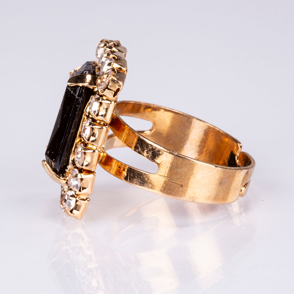 5dílná sada šperků Emporia prémiové kvality ve zlaté barvě v exkluzivní dárkové krabičce s imitací kůže (s hodinkami, náramkem, náhrdelníkem, náušnicemi a prstenem, s černými a bílými krystaly Emporia) 10 