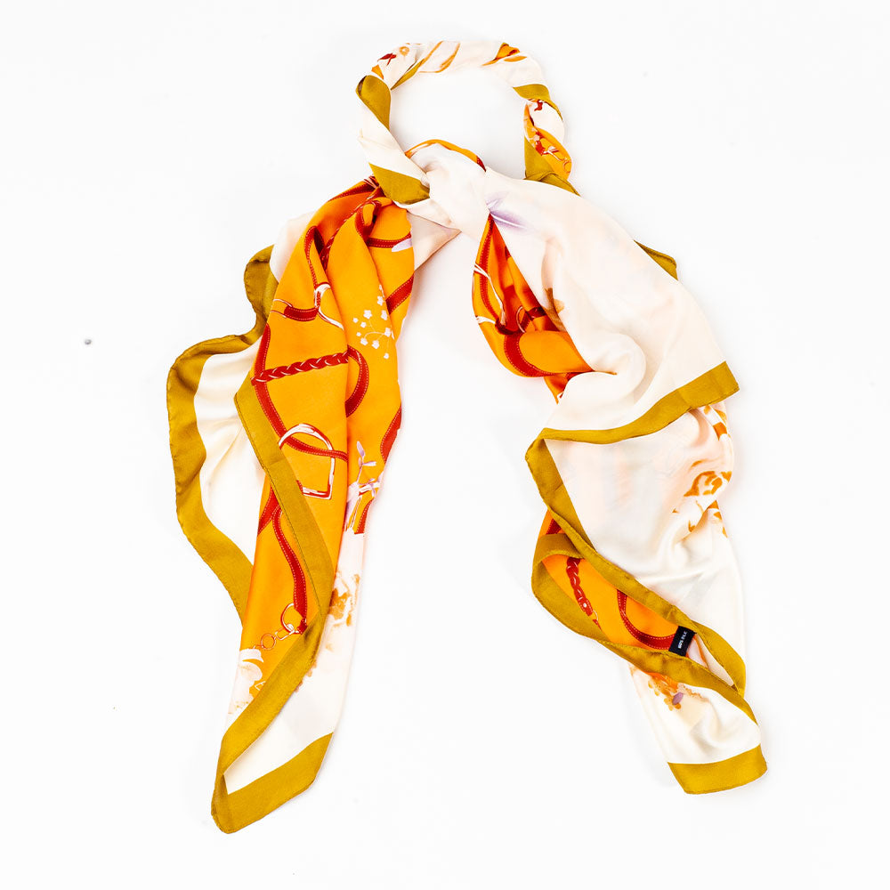 Květinové objetí, šála, 85 x 180 cm, Oranžová, 100% veganské hedvábí