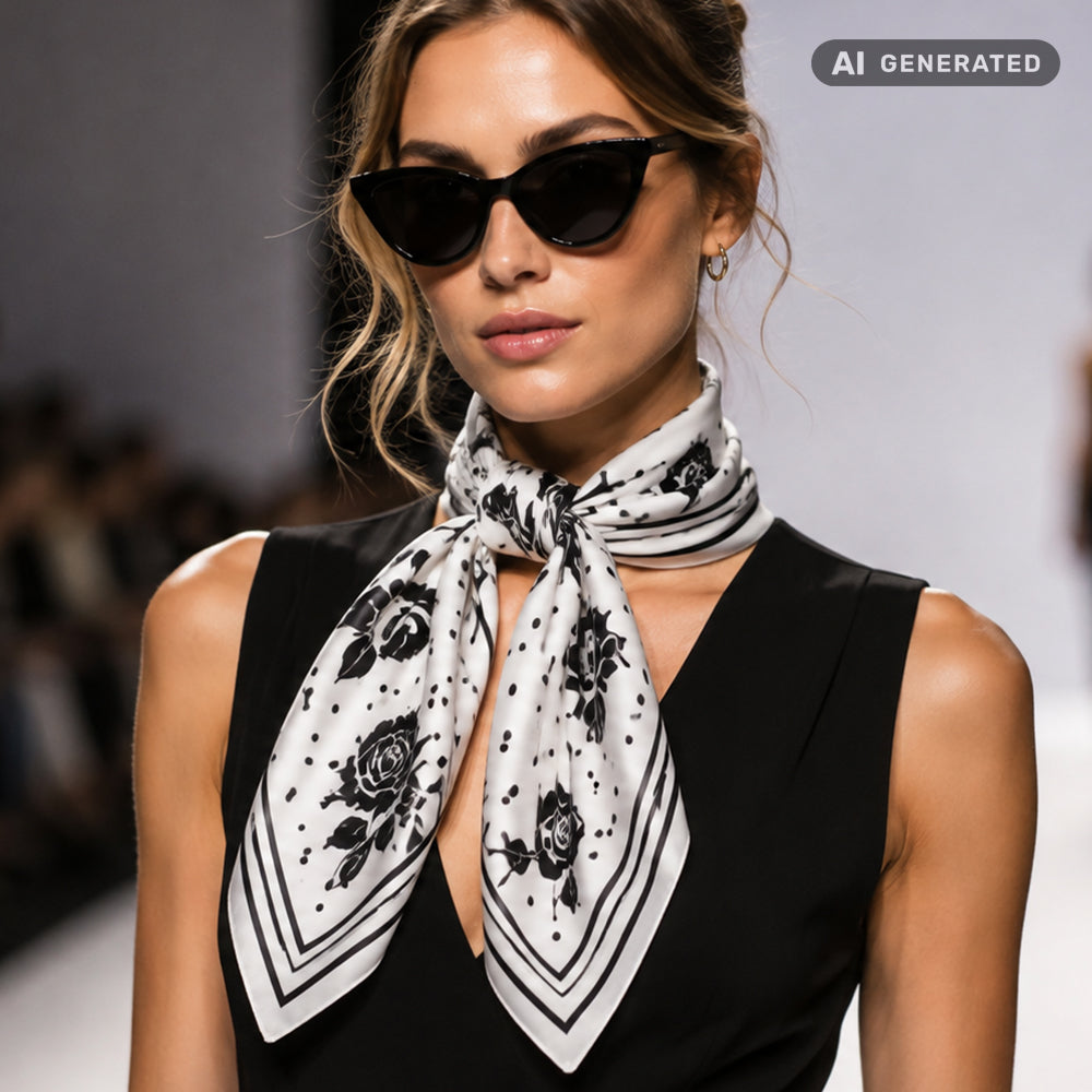 Midnight Roses Scarf, Ivory, 90 cm x 90 cm, 100% Silk 1 