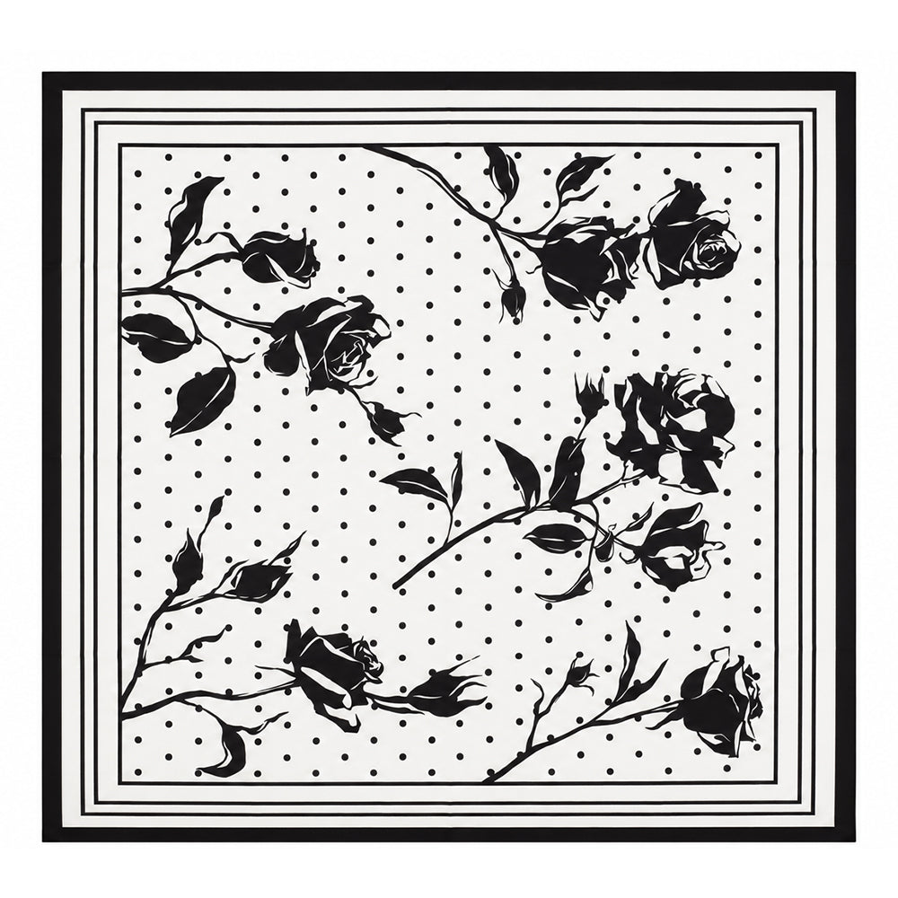 Midnight Roses Scarf, Ivory, 90 cm x 90 cm, 100% Silk