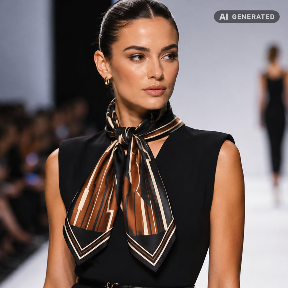 Desert Mirage Scarf, Rust Brown, 90 cm x 90 cm, 100% Silk 1 