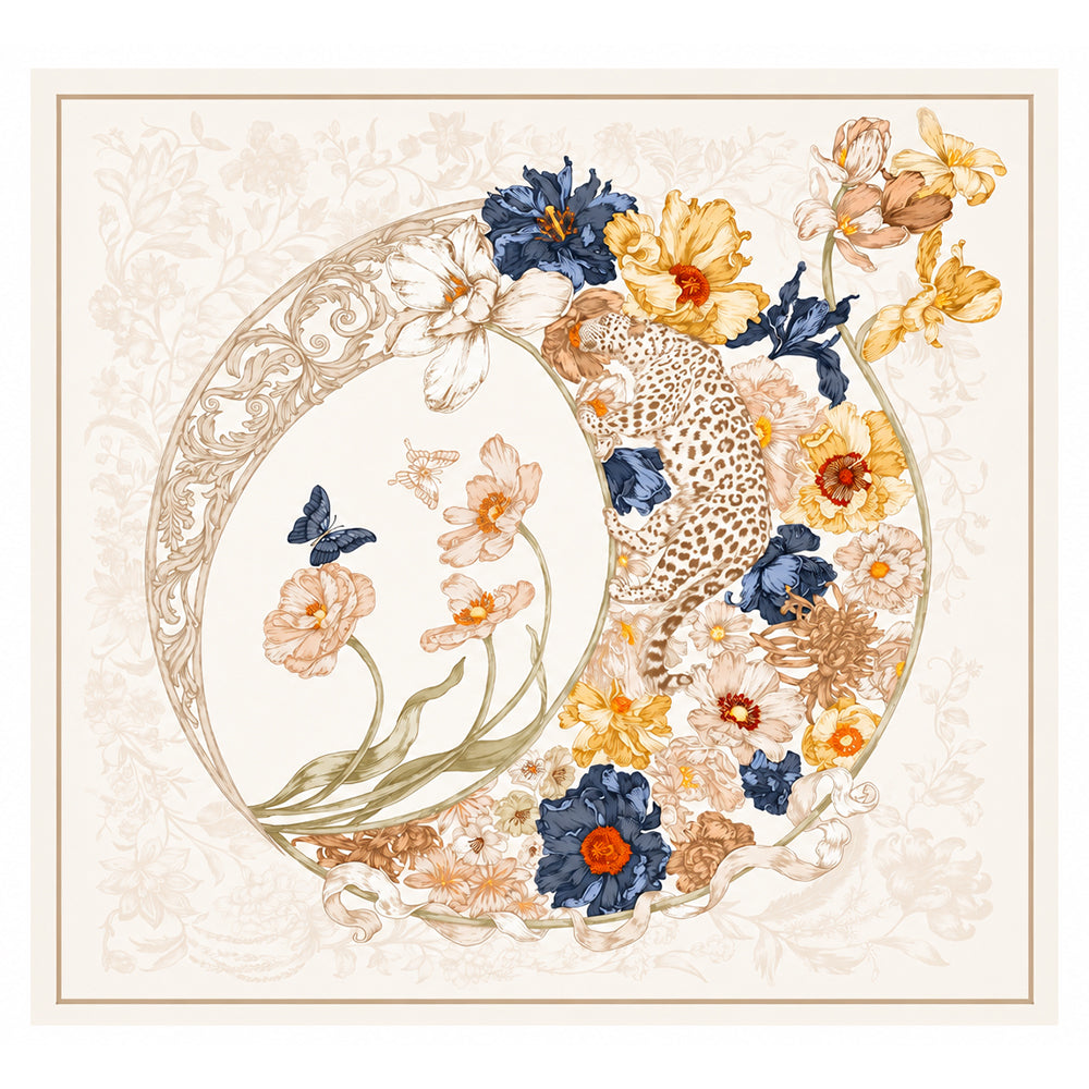 Secret Garden Scarf, Ivory, 90 cm x 90 cm, 100% Silk 2 
