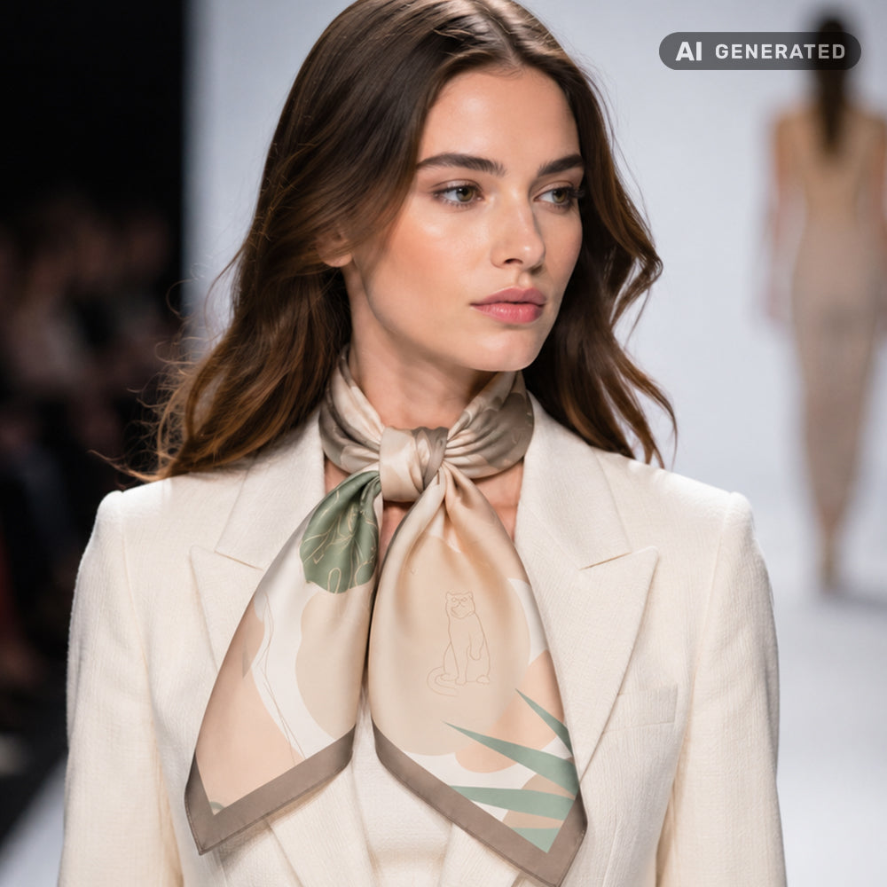 Pastel Oasis Scarf, Beige, 90 cm x 90 cm, 100% Silk