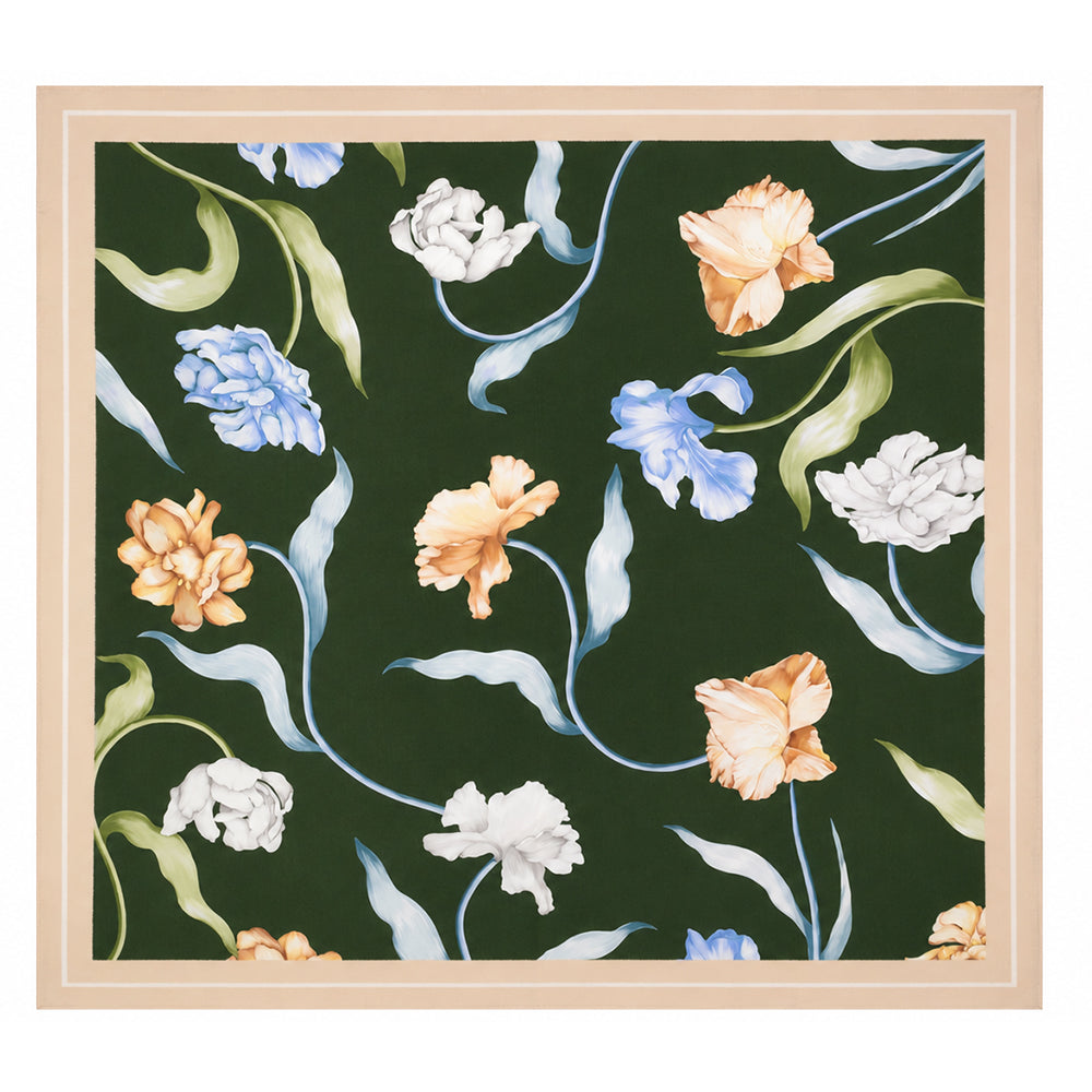 Emerald Flowers Scarf, Emerald Green, 90 cm x 90 cm, 100% Silk 2 