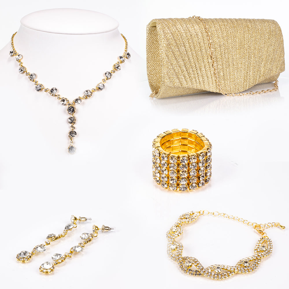 Pozlacený Slitinový Kabelka s Bílým Emporia® Křišťálem ( Náhrdelník+Náušnice+Náramek+Prsten ) 1 