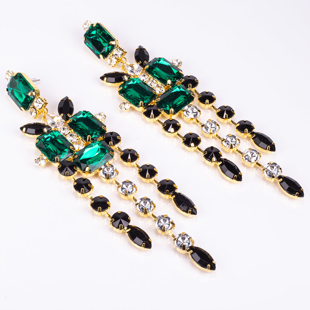 Pozlacená Slitinová Sada se Zeleným Emporia® Křišťálem a Bílým Emporia® Křišťálem ( Náhrdelník+Náušnice )